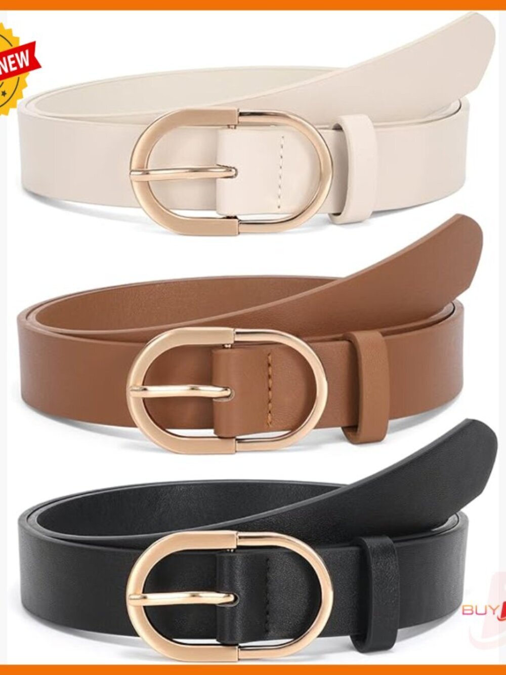 Women's Leather Belt Set Gold Buckle Fits Waist 25-54 Inches Fashion Accessory